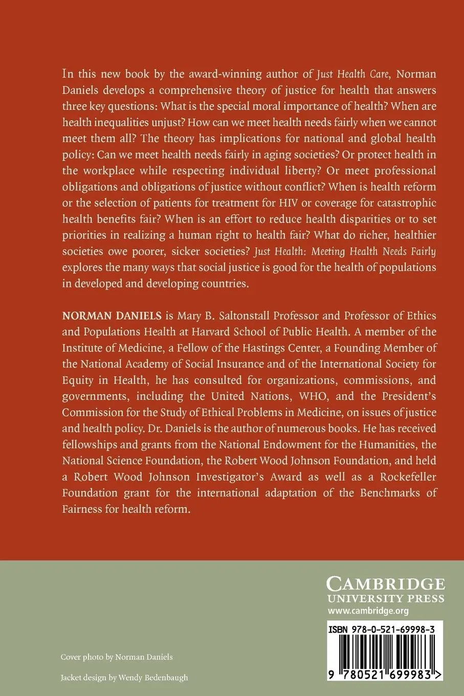 Rückseite: 9780521699983 | Just Health | Meeting Health Needs Fairly | Norman Daniels | Buch