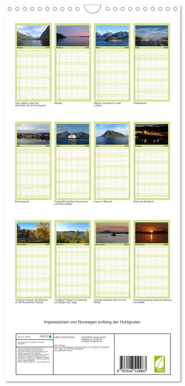 Bild: 9783516519983 | Familienplaner 2026 - Impressionen von Norwegen entlang der...