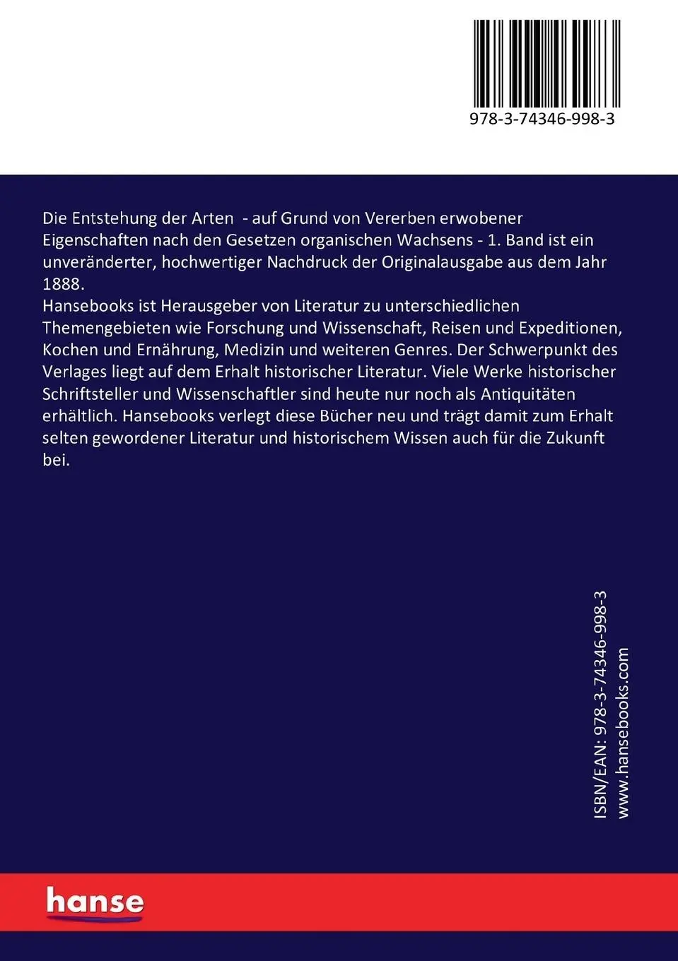Rückseite: 9783743469983 | Die Entstehung der Arten | Theodor Eimer | Taschenbuch | 476 S. | 2016