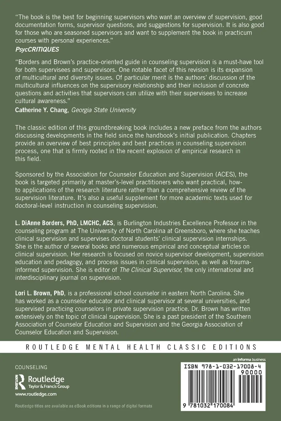 Rückseite: 9781032170084 | The New Handbook of Counseling Supervision | L. Dianne Borders (u. a.)