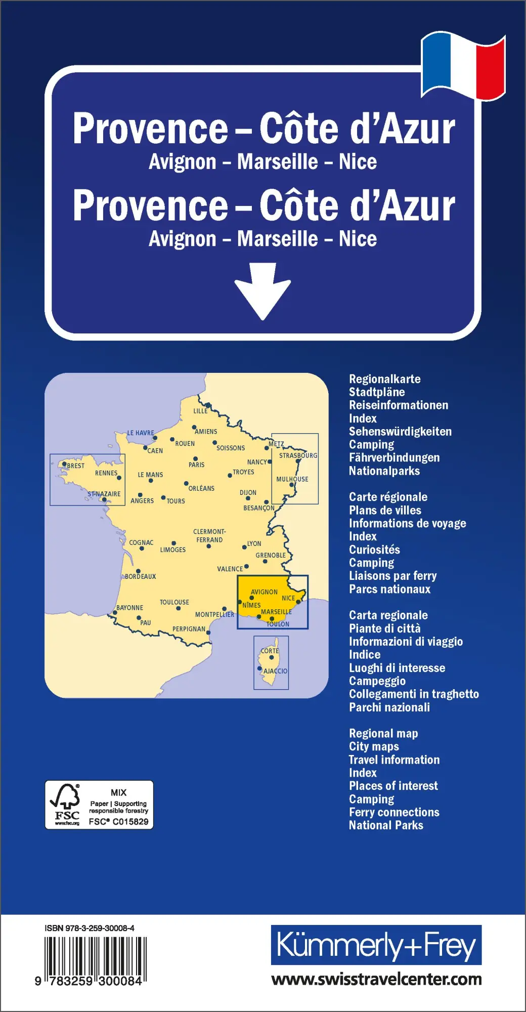 Rückseite: 9783259300084 | Kümmerly+Frey Regional-Strassenkarte Provence, Côte d'Azur 1:200.000