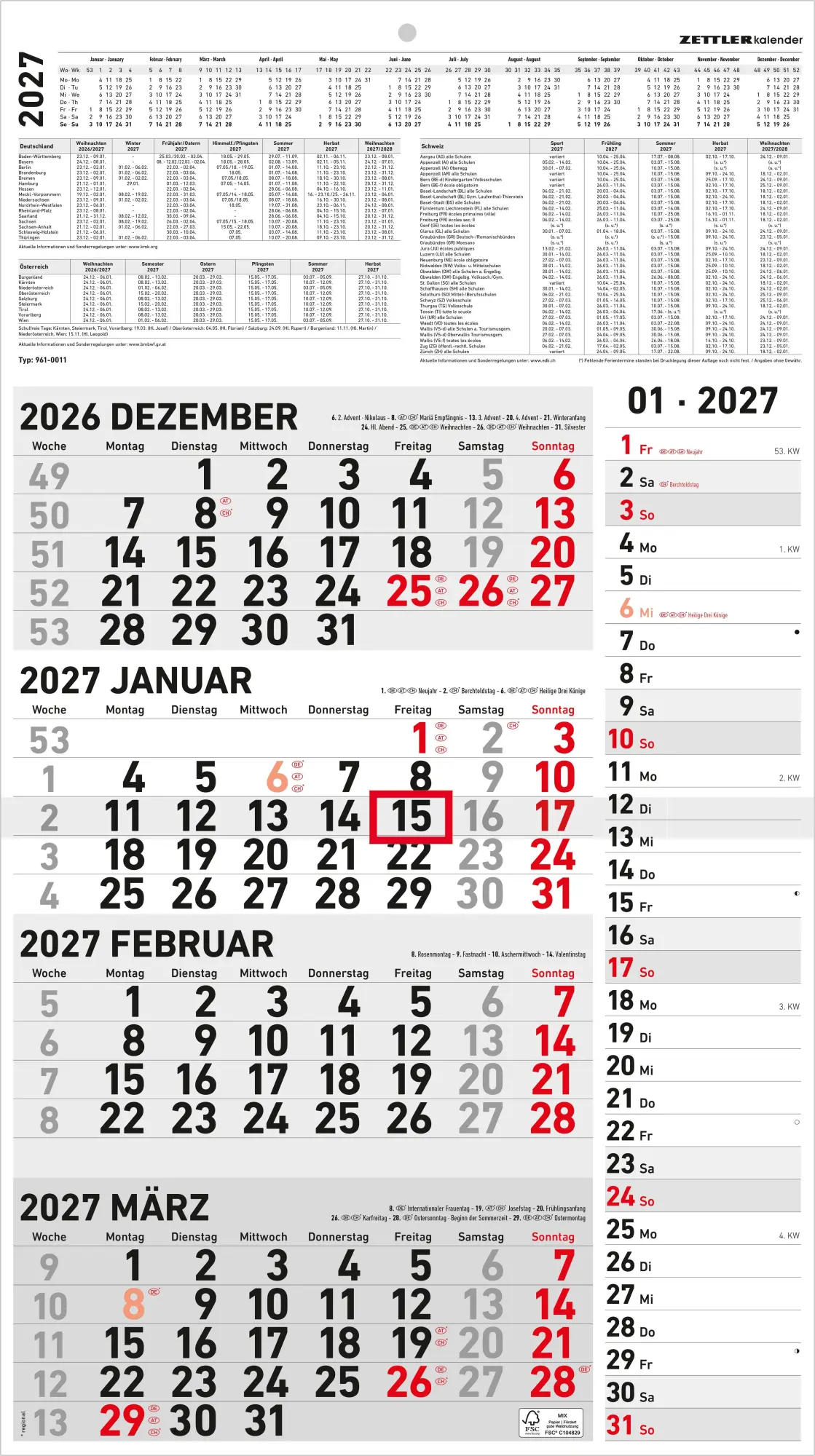Cover: 4069095010284 | 4-Monatskalender Kombi 2027 | Neumann Verlage GmbH &amp; Co KG | Kalender