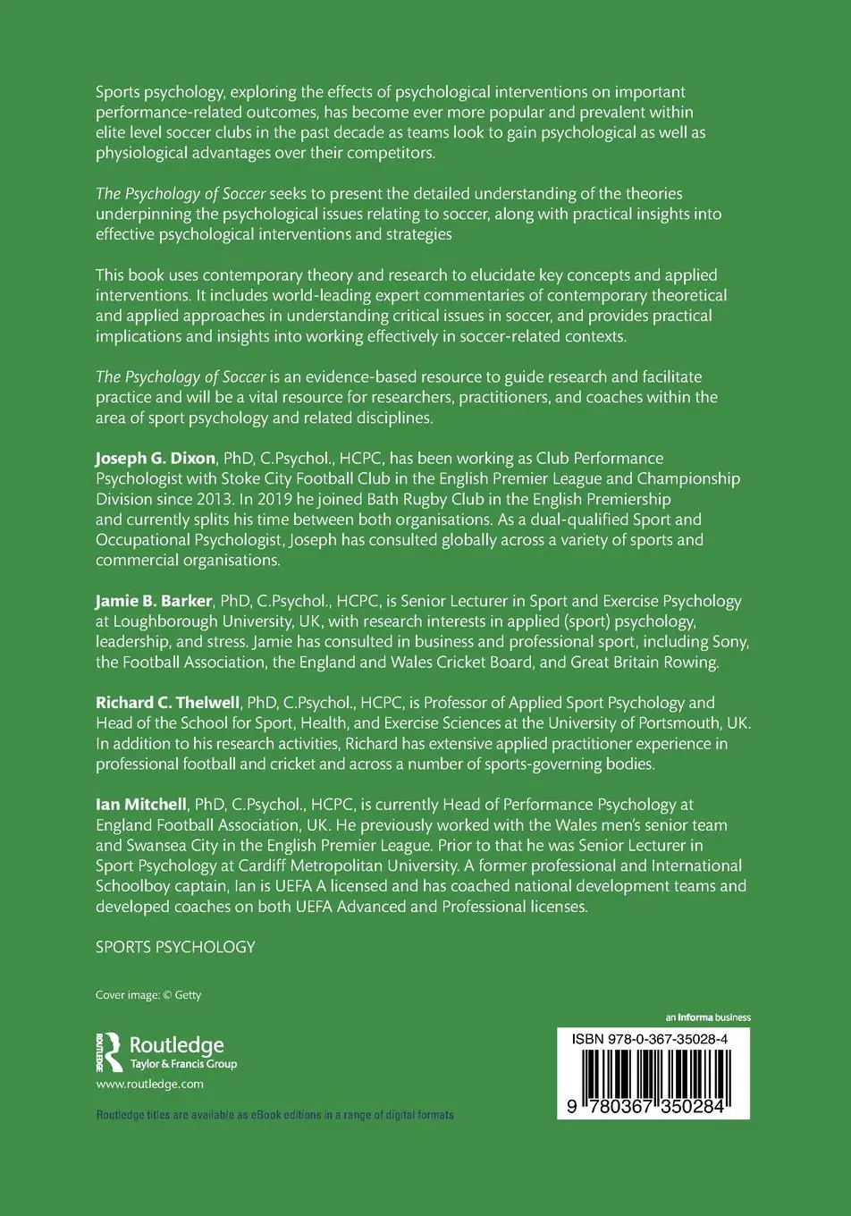 Rückseite: 9780367350284 | The Psychology of Soccer | Joseph Dixon (u. a.) | Taschenbuch | 2020