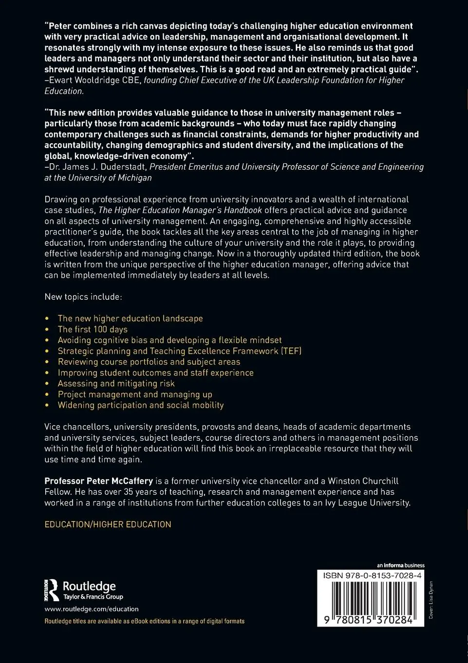 Rückseite: 9780815370284 | The Higher Education Manager's Handbook | Peter McCaffery | Buch