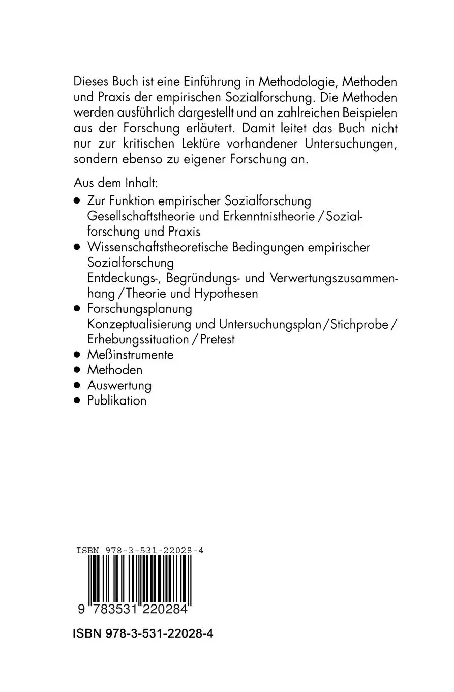 Rückseite: 9783531220284 | Methoden empirischer Sozialforschung | Jürgen Friedrichs | Taschenbuch
