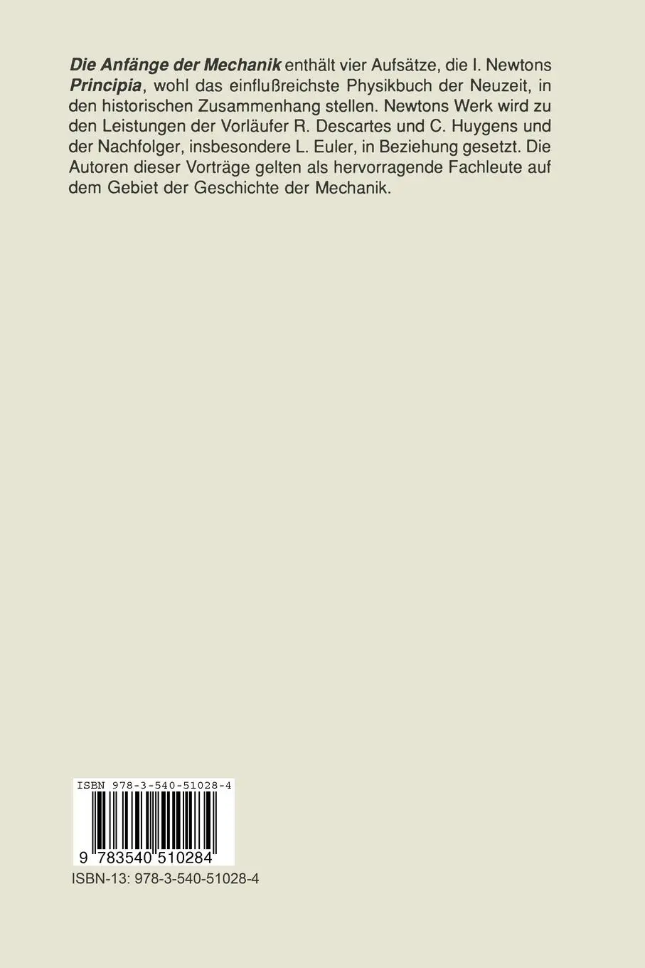 Rückseite: 9783540510284 | Die Anfänge der Mechanik | Kolumban Hutter | Taschenbuch | vii | 1989