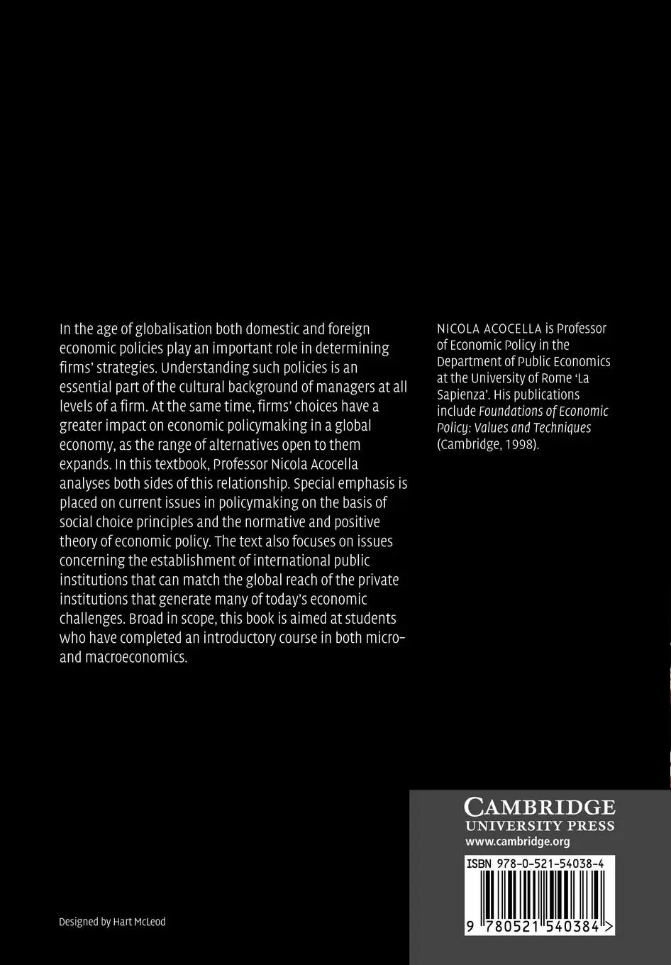 Rückseite: 9780521540384 | Economic Policy in the Age of Globalisation | Nicola Acocella | Buch
