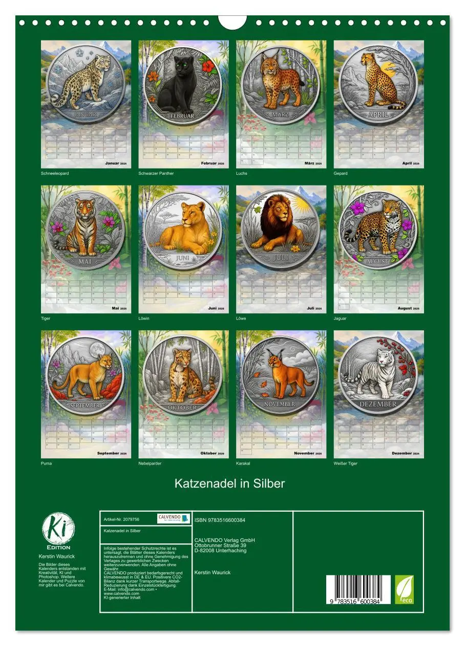 Bild: 9783516600384 | Katzenadel in Silber (Wandkalender 2026 DIN A3 hoch), CALVENDO...