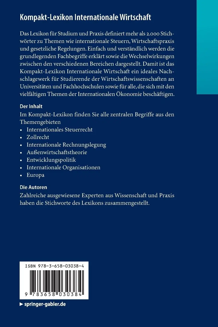 Rückseite: 9783658030384 | Kompakt-Lexikon Internationale Wirtschaft | Wiesbaden | Taschenbuch