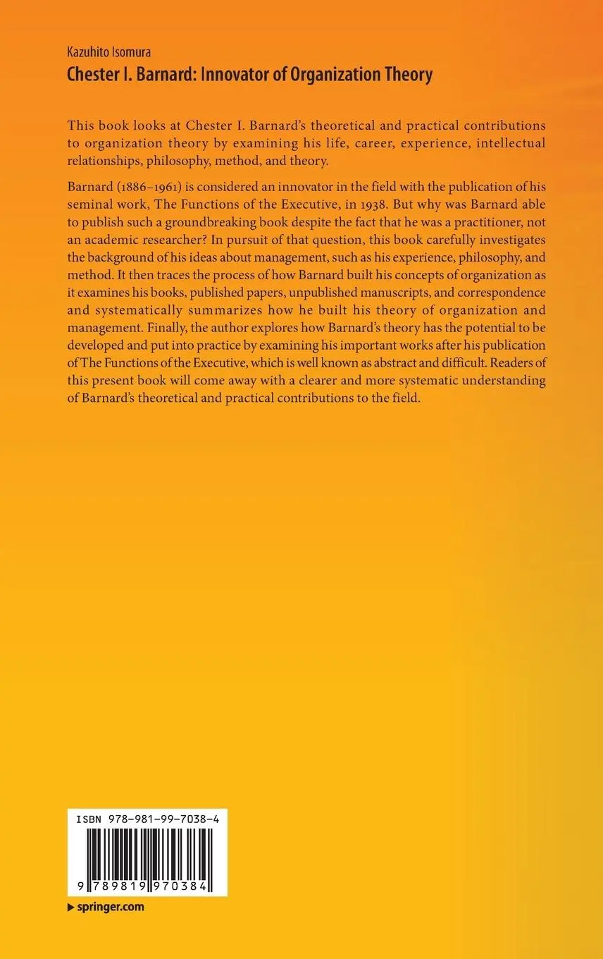 Rückseite: 9789819970384 | Chester I. Barnard: Innovator of Organization Theory | Isomura | Buch