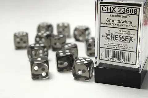Cover: 601982020484 | Translucent 16mm d6 Smoke/white Dice Block™ (12 dice) | deutsch