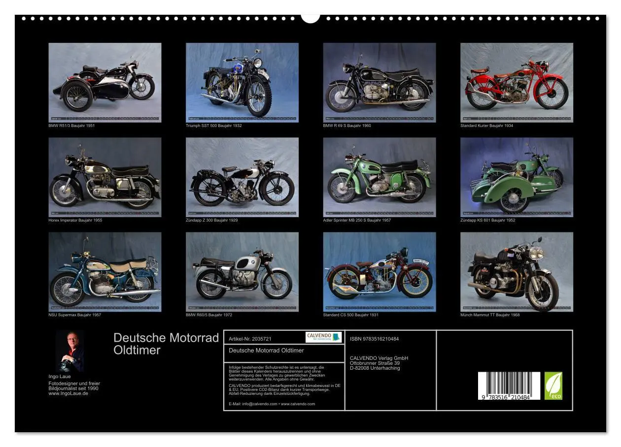 Bild: 9783516210484 | Deutsche Motorrad Oldtimer (hochwertiger Premium Wandkalender 2026...