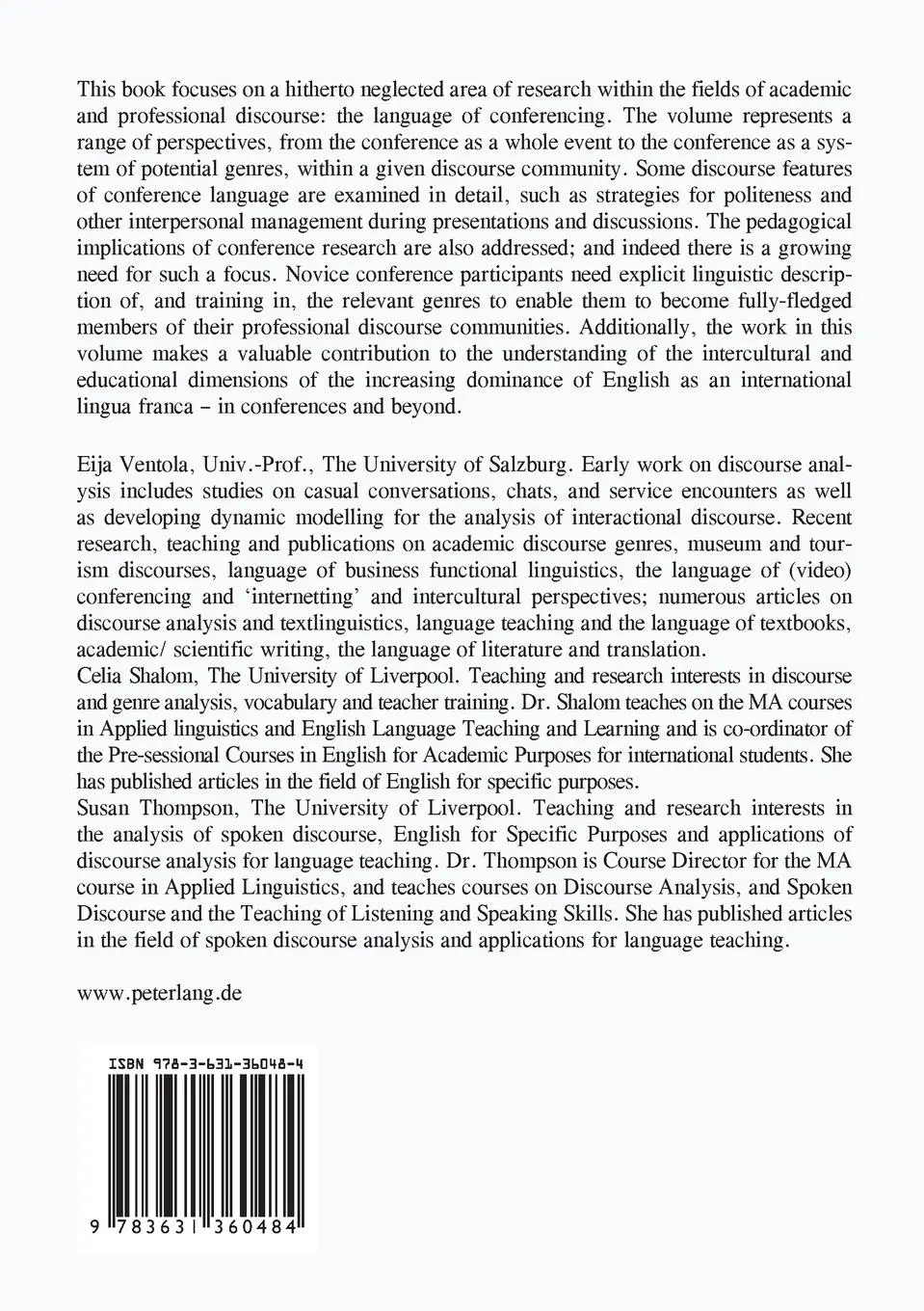 Rückseite: 9783631360484 | The Language of Conferencing | Eija Ventola (u. a.) | Taschenbuch