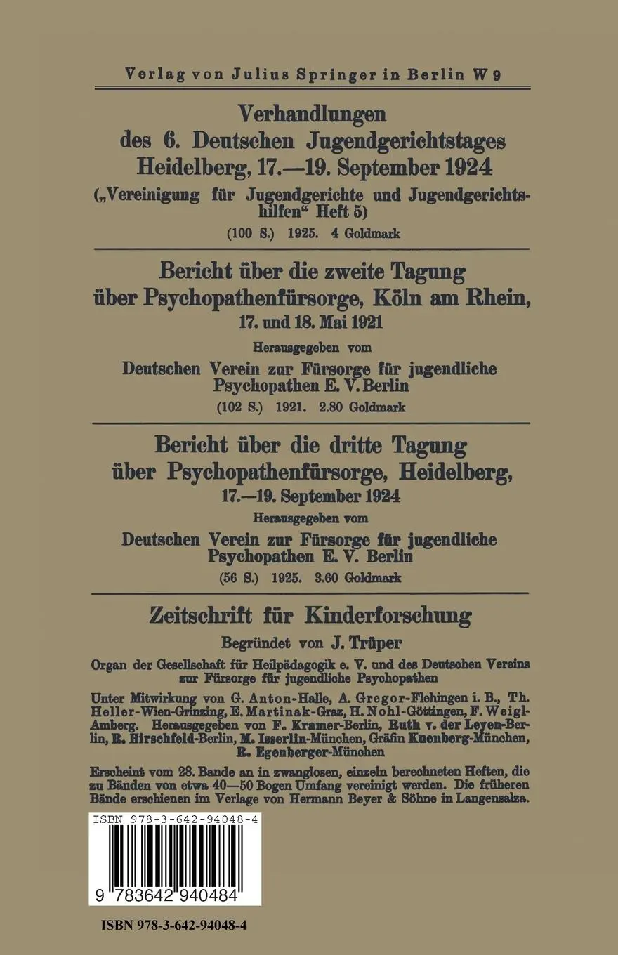 Rückseite: 9783642940484 | Die Wohlfahrtspflege | Hans Muthesius | Taschenbuch | viii | Deutsch