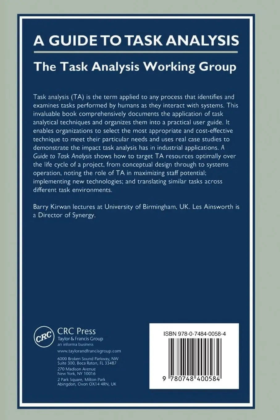 Rückseite: 9780748400584 | A Guide To Task Analysis | The Task Analysis Working Group | Buch