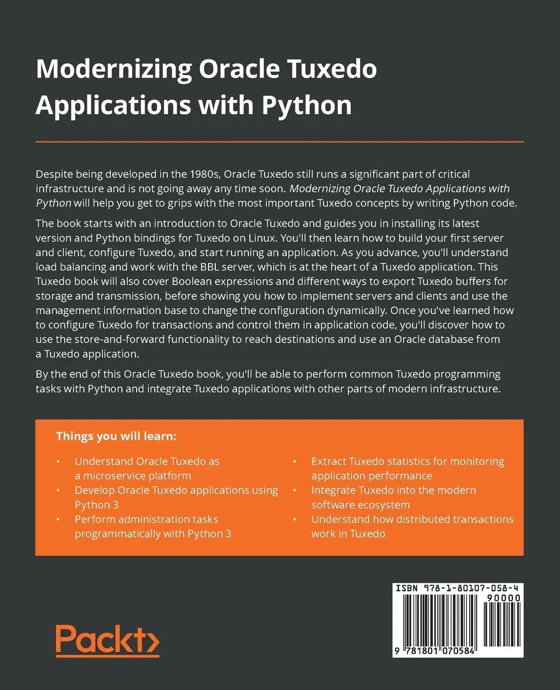 Rückseite: 9781801070584 | Modernizing Oracle Tuxedo Applications with Python | Aivars Kalv¿ns