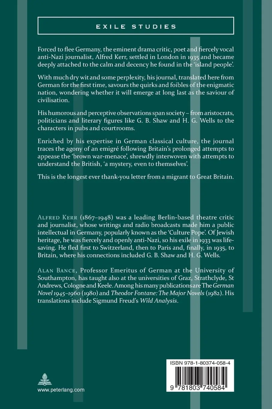 Rückseite: 9781803740584 | I Went to England | A British Journal, 1935-1940. By Alfred Kerr