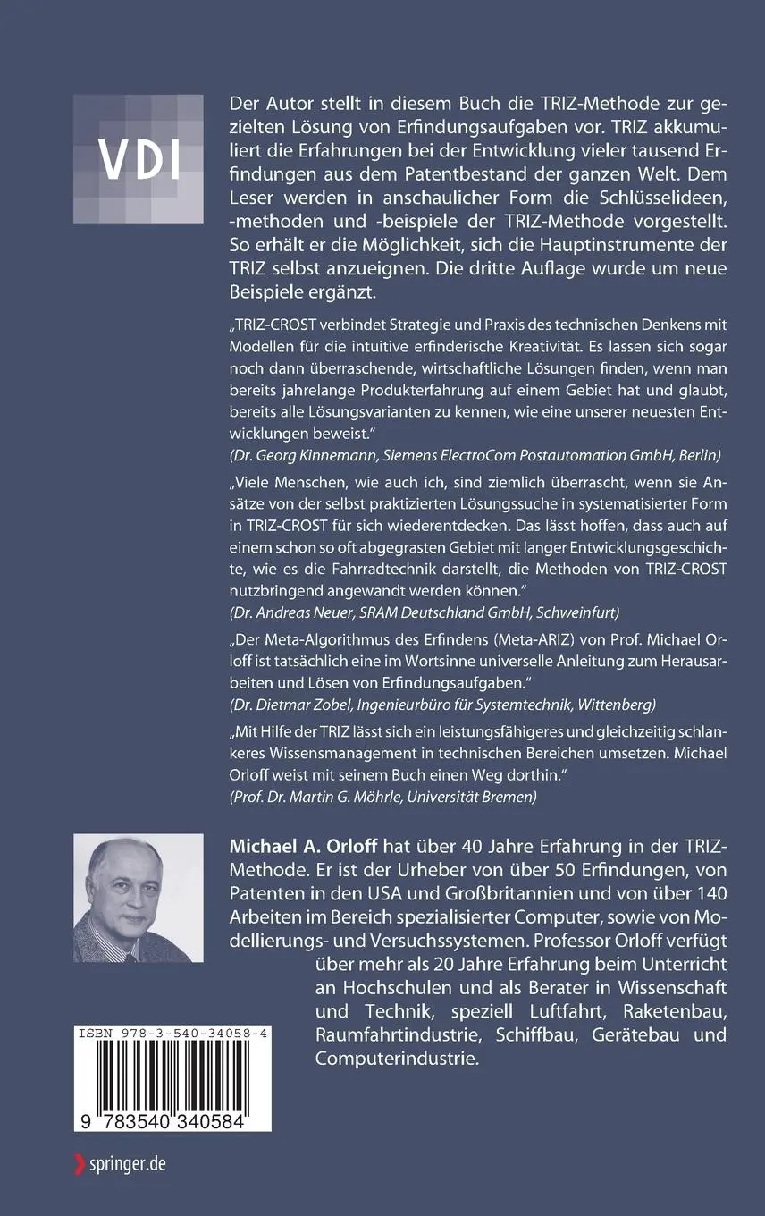 Rückseite: 9783540340584 | Grundlagen der klassischen TRIZ | Michael A. Orloff | Buch | xx | 2006