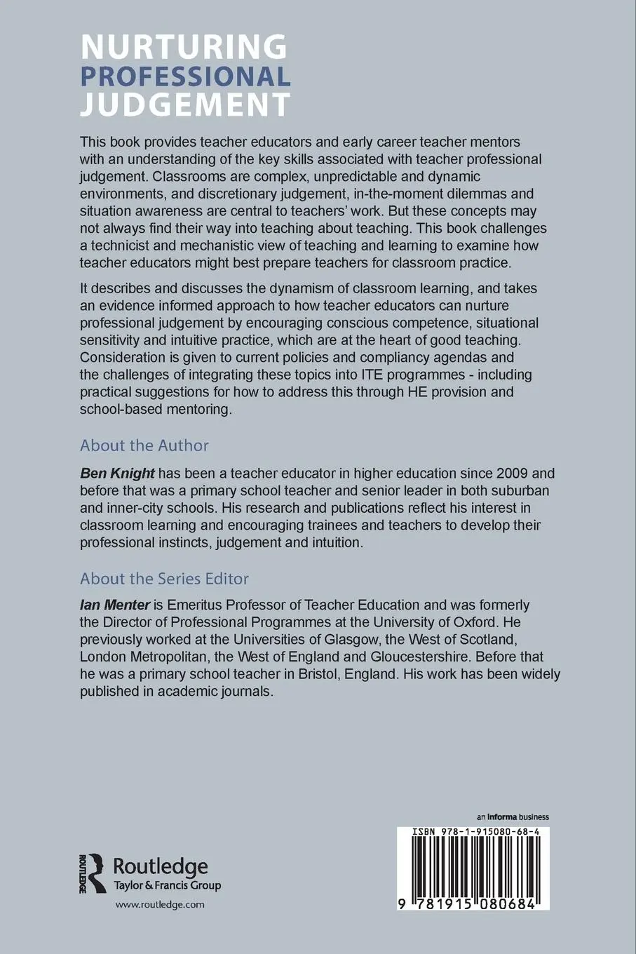 Rückseite: 9781915080684 | Nurturing Professional Judgement | Ben Knight | Taschenbuch | Englisch