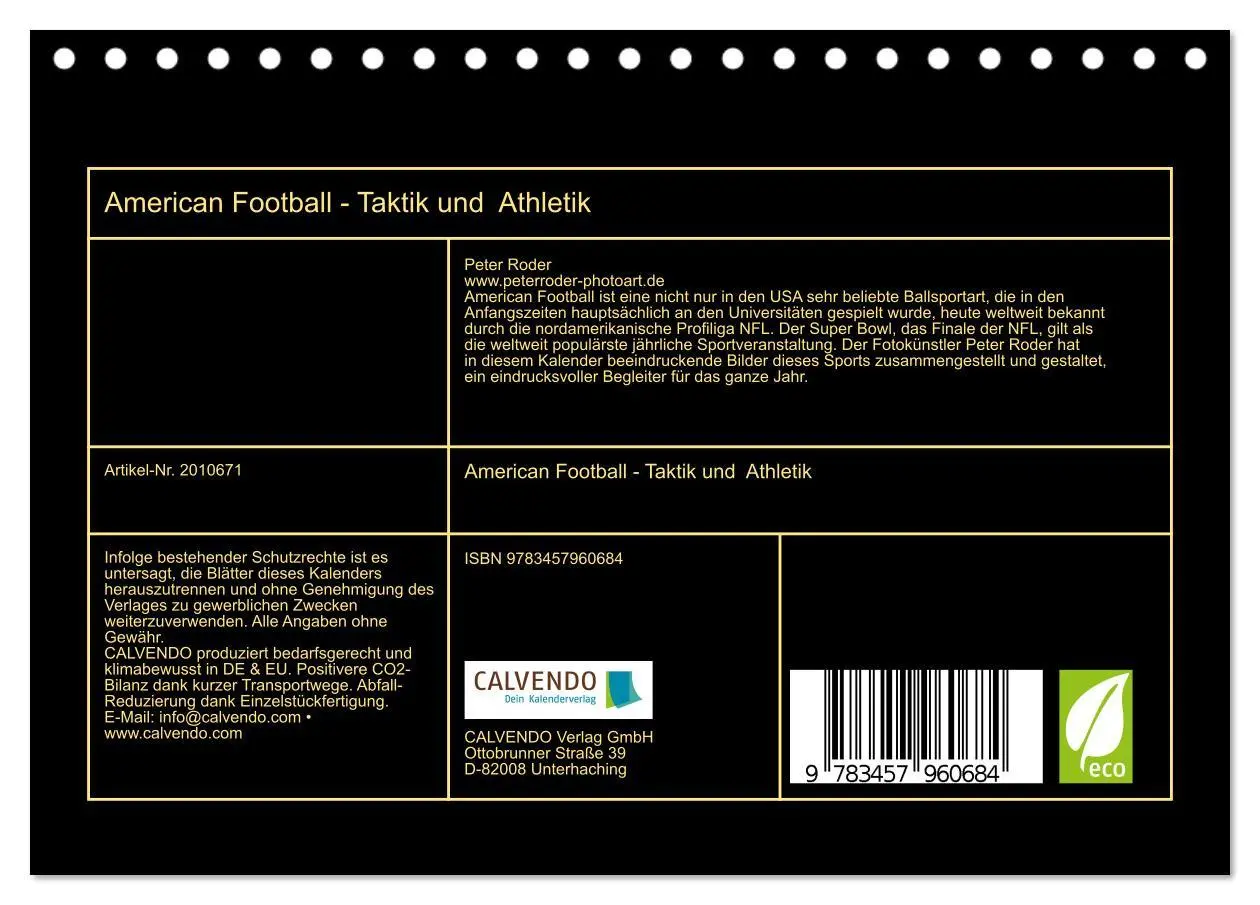 Bild: 9783457960684 | American Football - Taktik und Athletik (Tischkalender 2026 DIN A5...