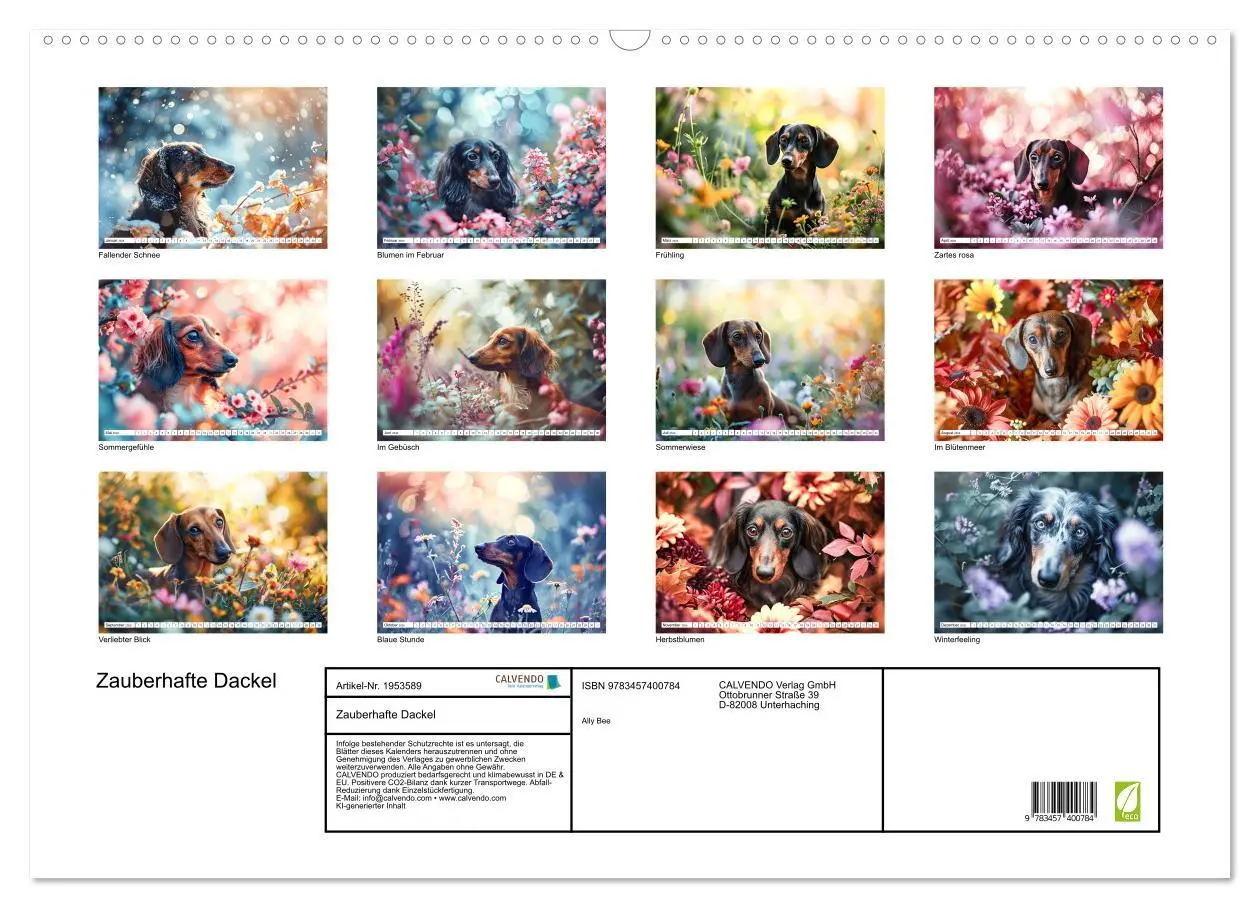 Bild: 9783457400784 | Zauberhafte Dackel (Wandkalender 2026 DIN A2 quer), CALVENDO...