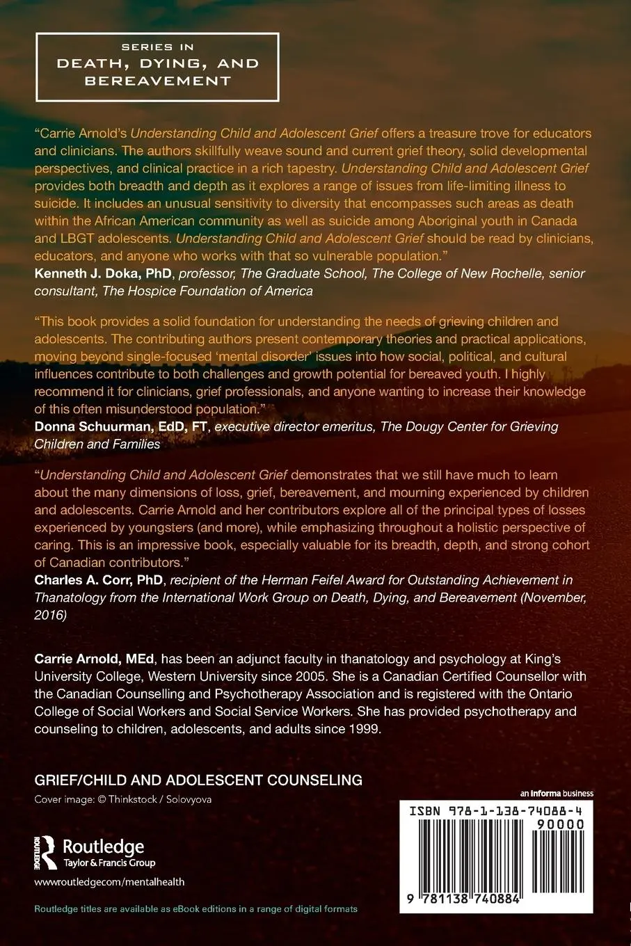 Rückseite: 9781138740884 | Understanding Child and Adolescent Grief | Carrie Arnold | Taschenbuch