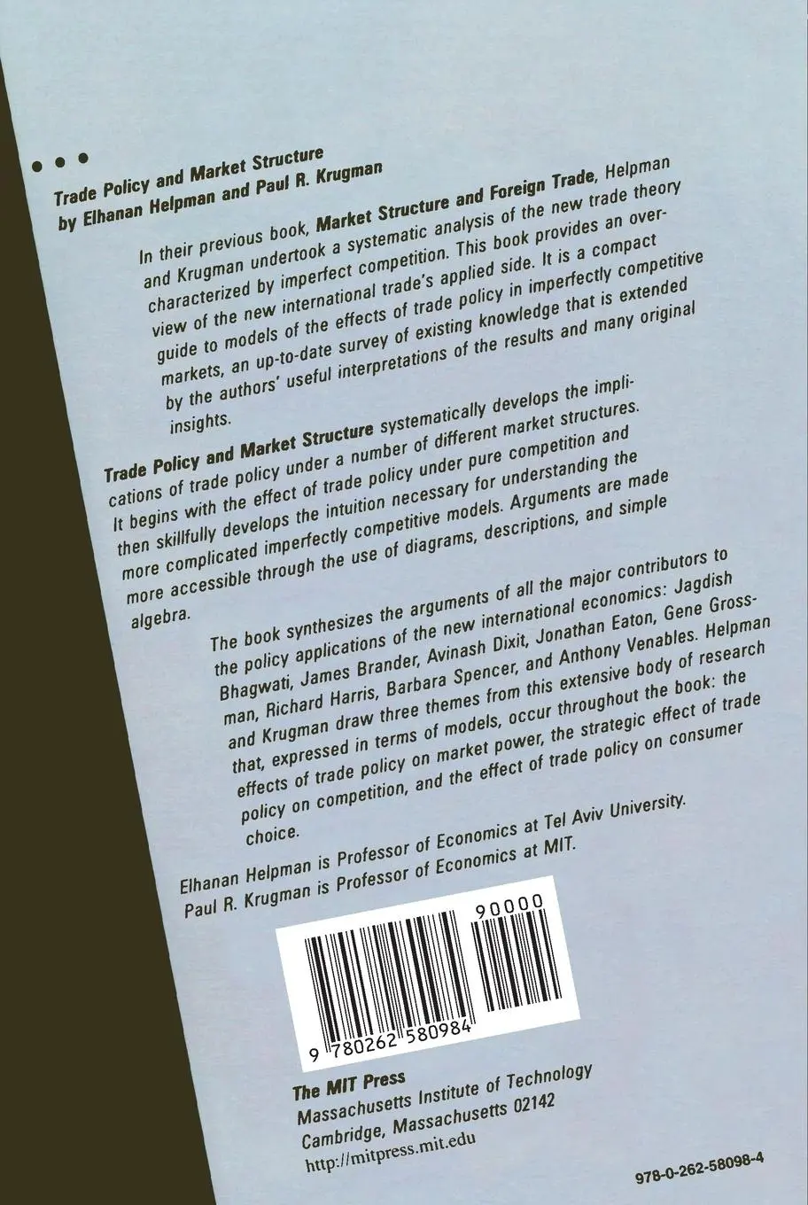 Rückseite: 9780262580984 | Trade Policy and Market Structure | Elhanan Helpman (u. a.) | Buch