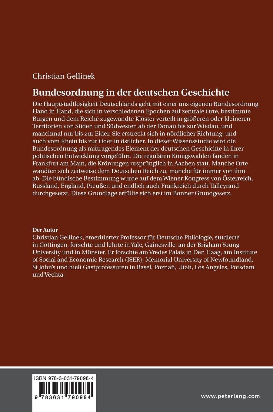 Rückseite: 9783631790984 | Bundesordnung in der deutschen Geschichte | Christian Gellinek | Buch