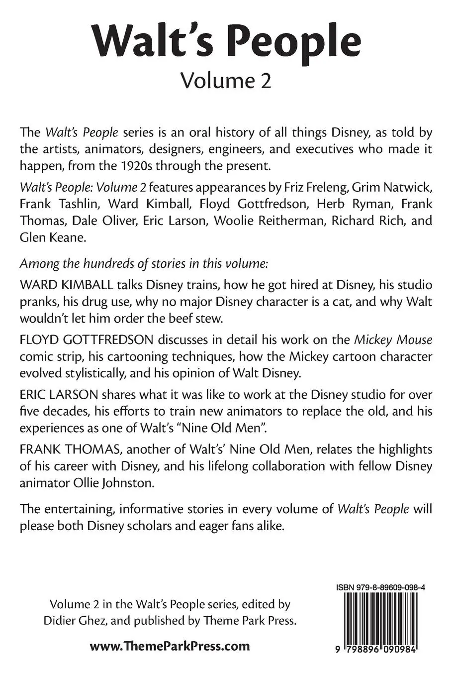 Rückseite: 9798896090984 | Walt's People | Volume 2: Talking Disney with the Artists Who Knew Him
