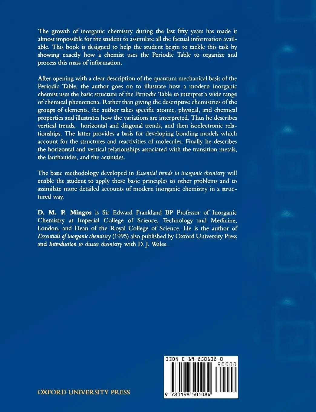 Rückseite: 9780198501084 | Essential Trends in Inorganic Chemistry | D. M. Mingos (u. a.) | Buch