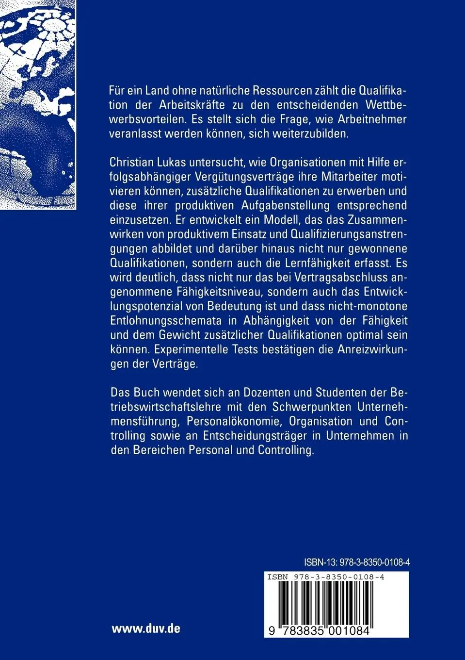 Rückseite: 9783835001084 | Leistungsorientierte Vergütung als Qualifizierungsanreiz | Lukas