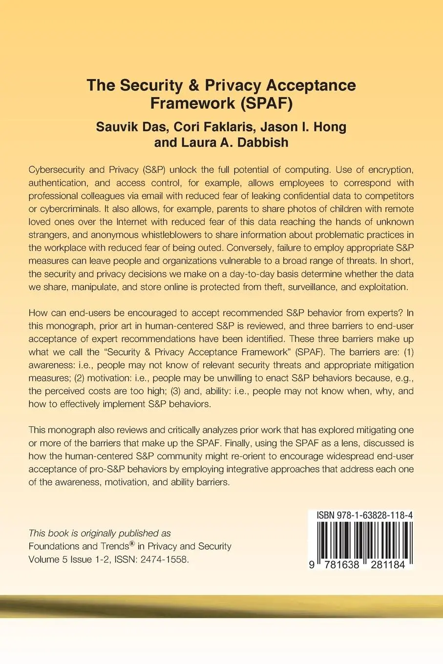 Rückseite: 9781638281184 | The Security &amp; Privacy Acceptance Framework (SPAF) | Das (u. a.)