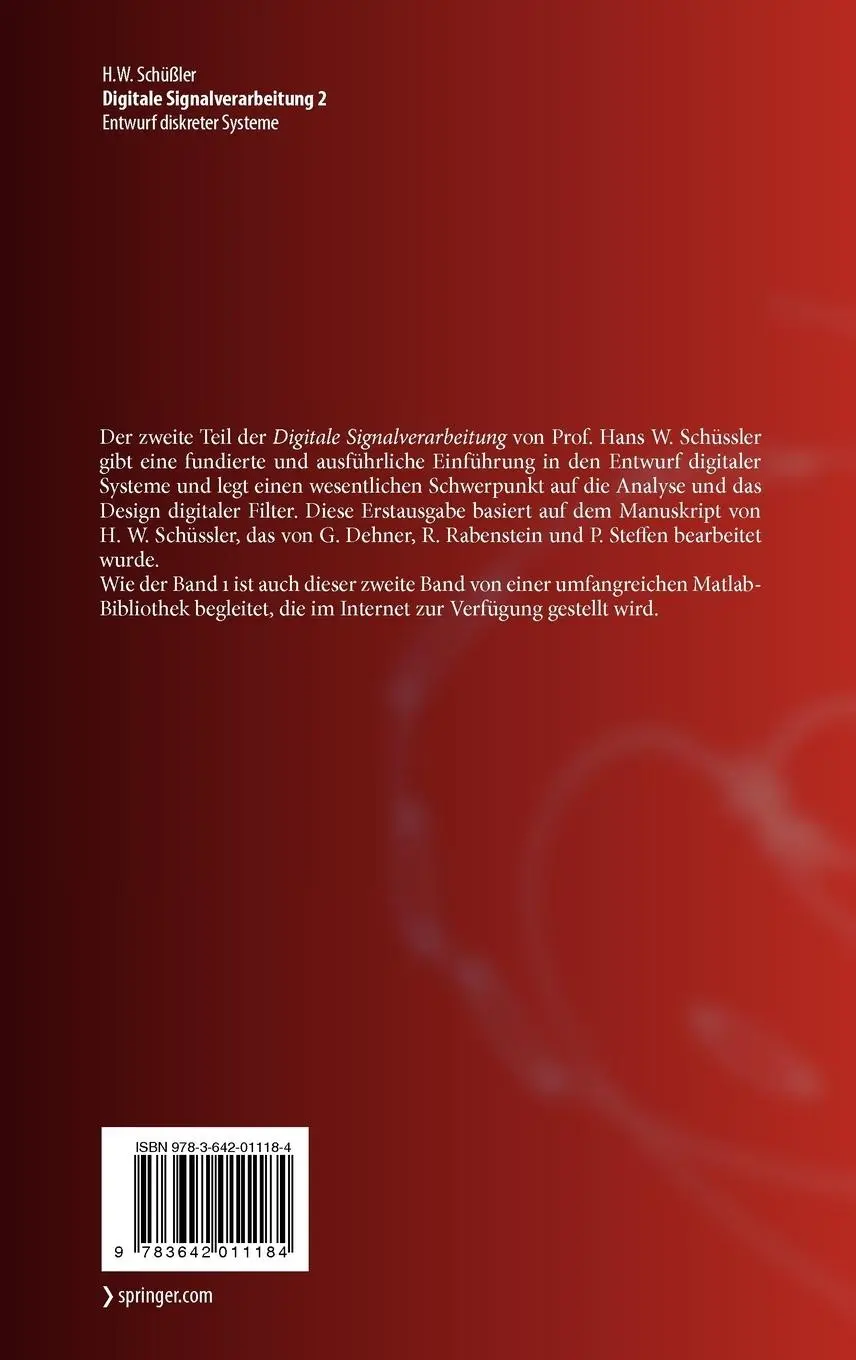 Rückseite: 9783642011184 | Digitale Signalverarbeitung 2 | Entwurf diskreter Systeme | Schüßler
