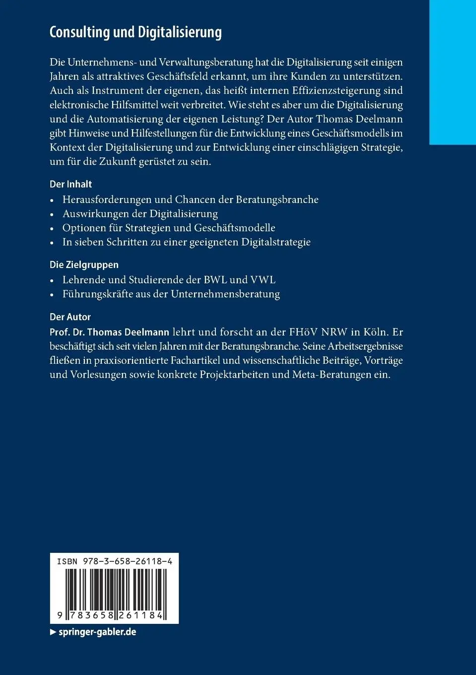 Rückseite: 9783658261184 | Consulting und Digitalisierung | Thomas Deelmann | Taschenbuch | ix