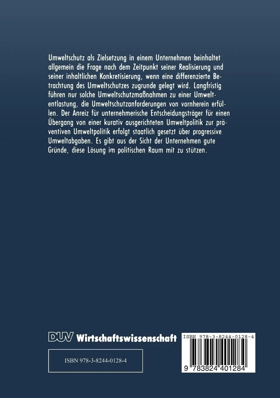 Rückseite: 9783824401284 | Betriebliche Umweltpolitik | Kurative und präventive Aspekte | Hagen