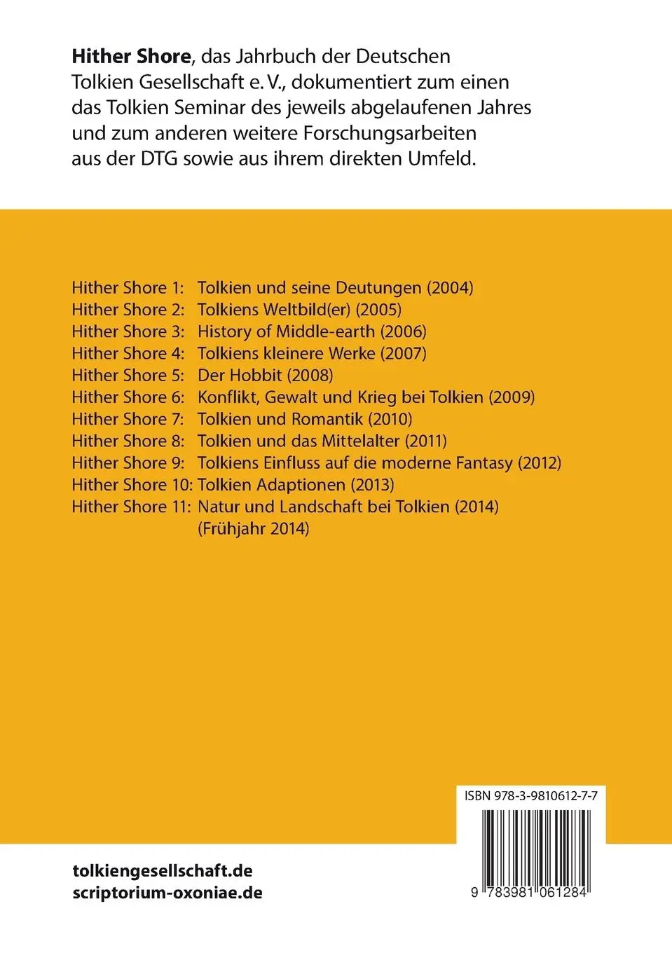 Rückseite: 9783981061284 | Hither Shore 10: Tolkien Adaptations / Tolkien Adaptionen | Buch