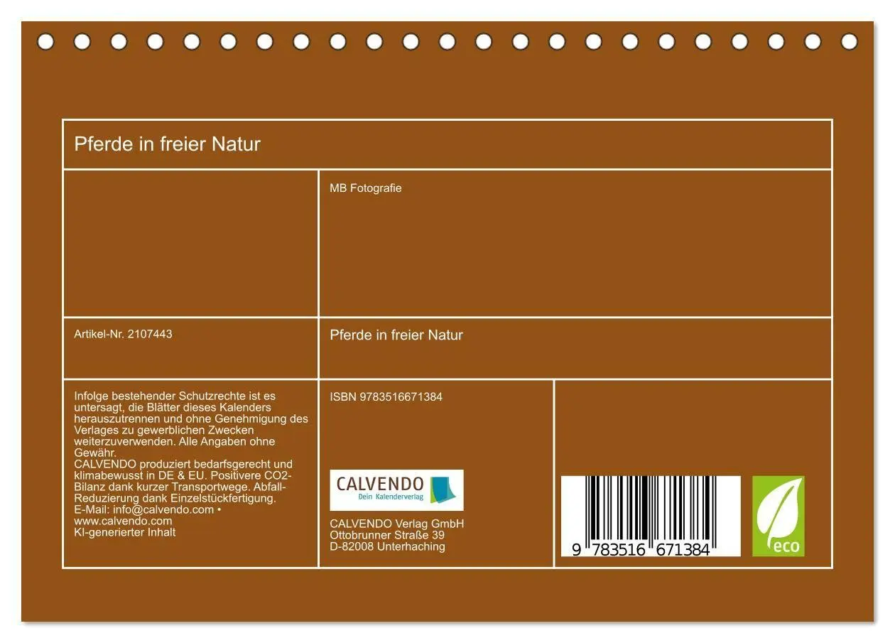 Bild: 9783516671384 | Pferde in freier Natur (Tischkalender 2026 DIN A5 quer), CALVENDO...