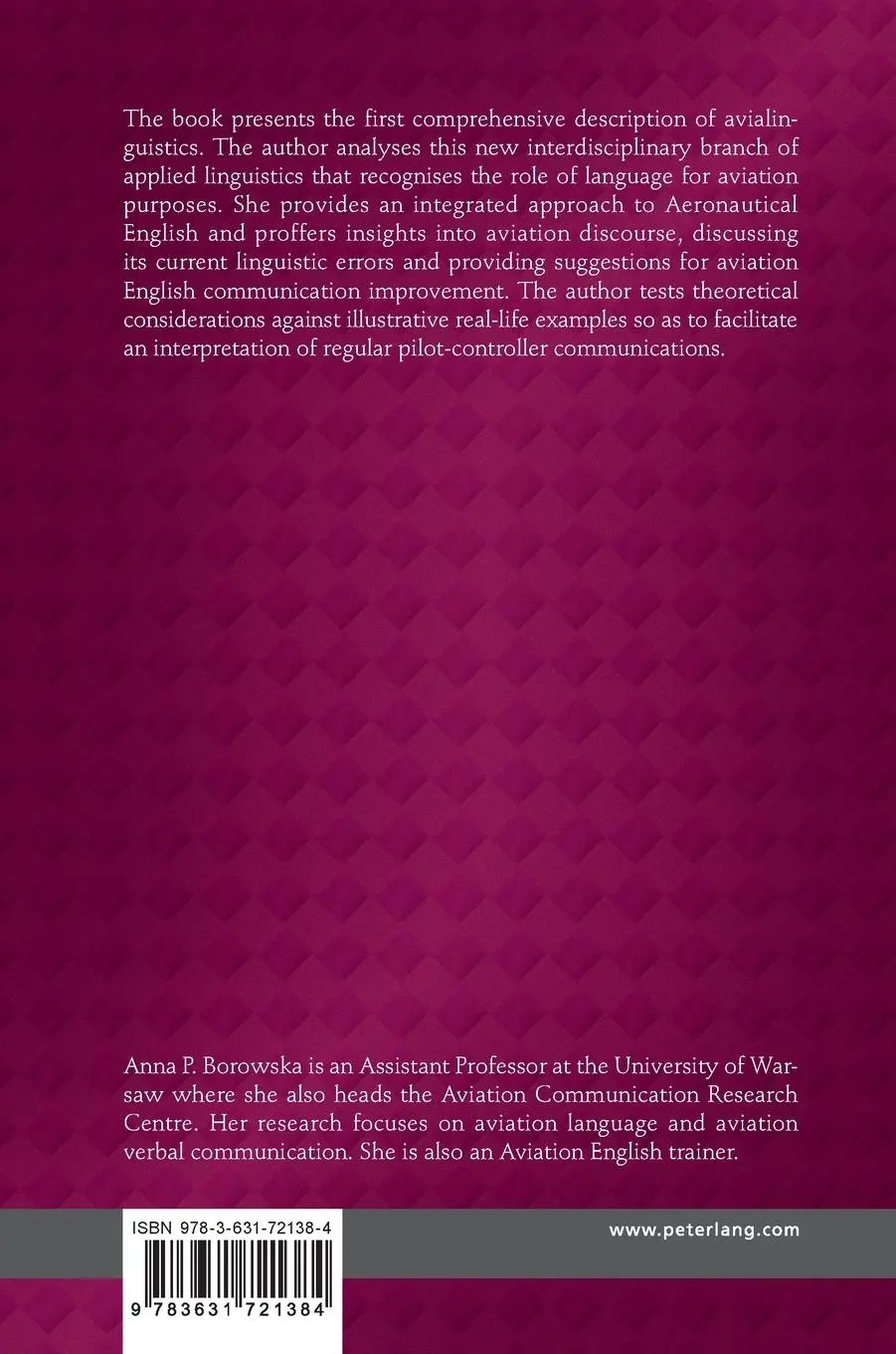 Rückseite: 9783631721384 | Avialinguistics | The Study of Language for Aviation Purposes | Buch