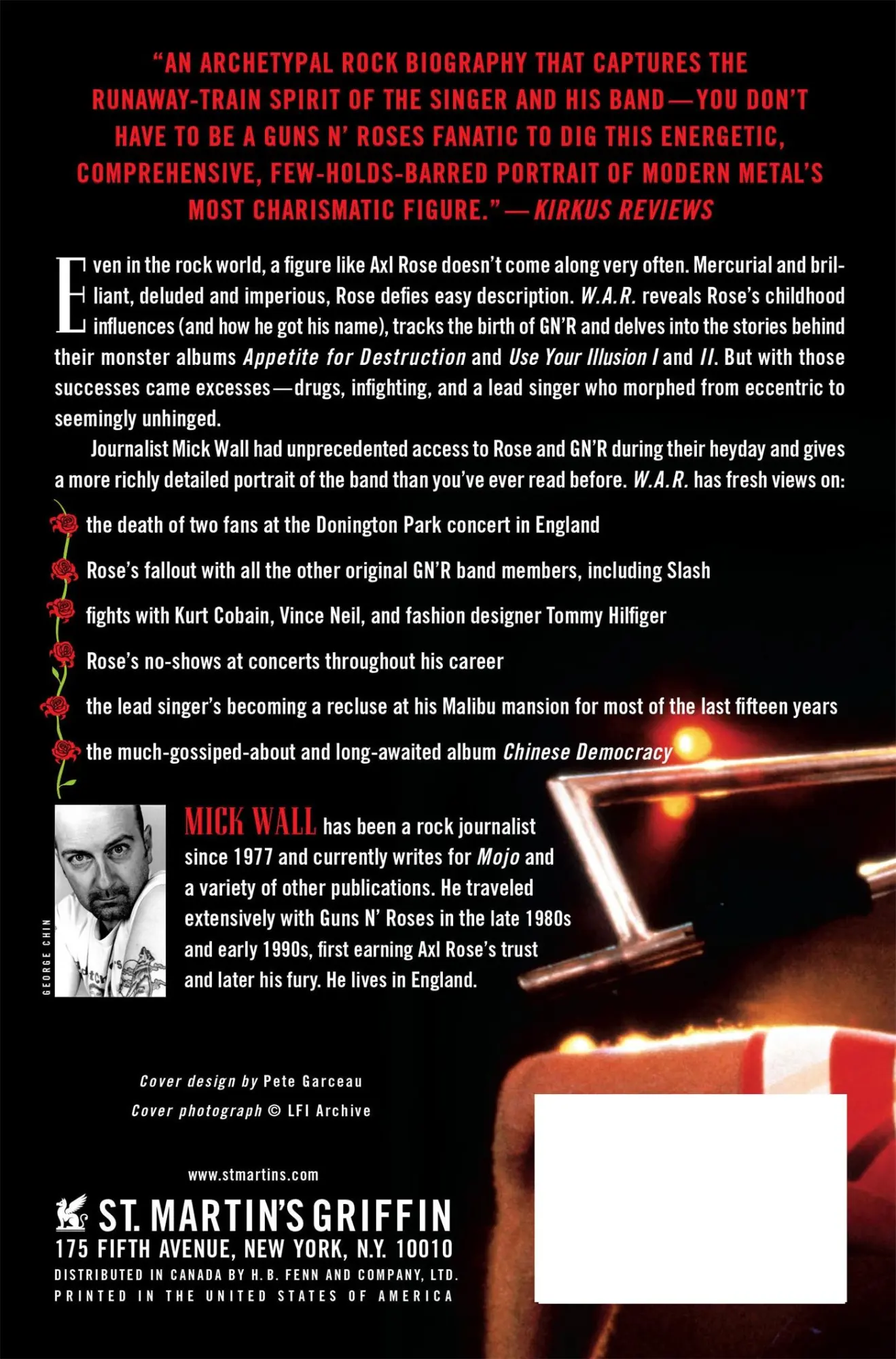 Rückseite: 9780312541484 | W.A.R. | The Unauthorized Biography of William Axl Rose | Mick Wall