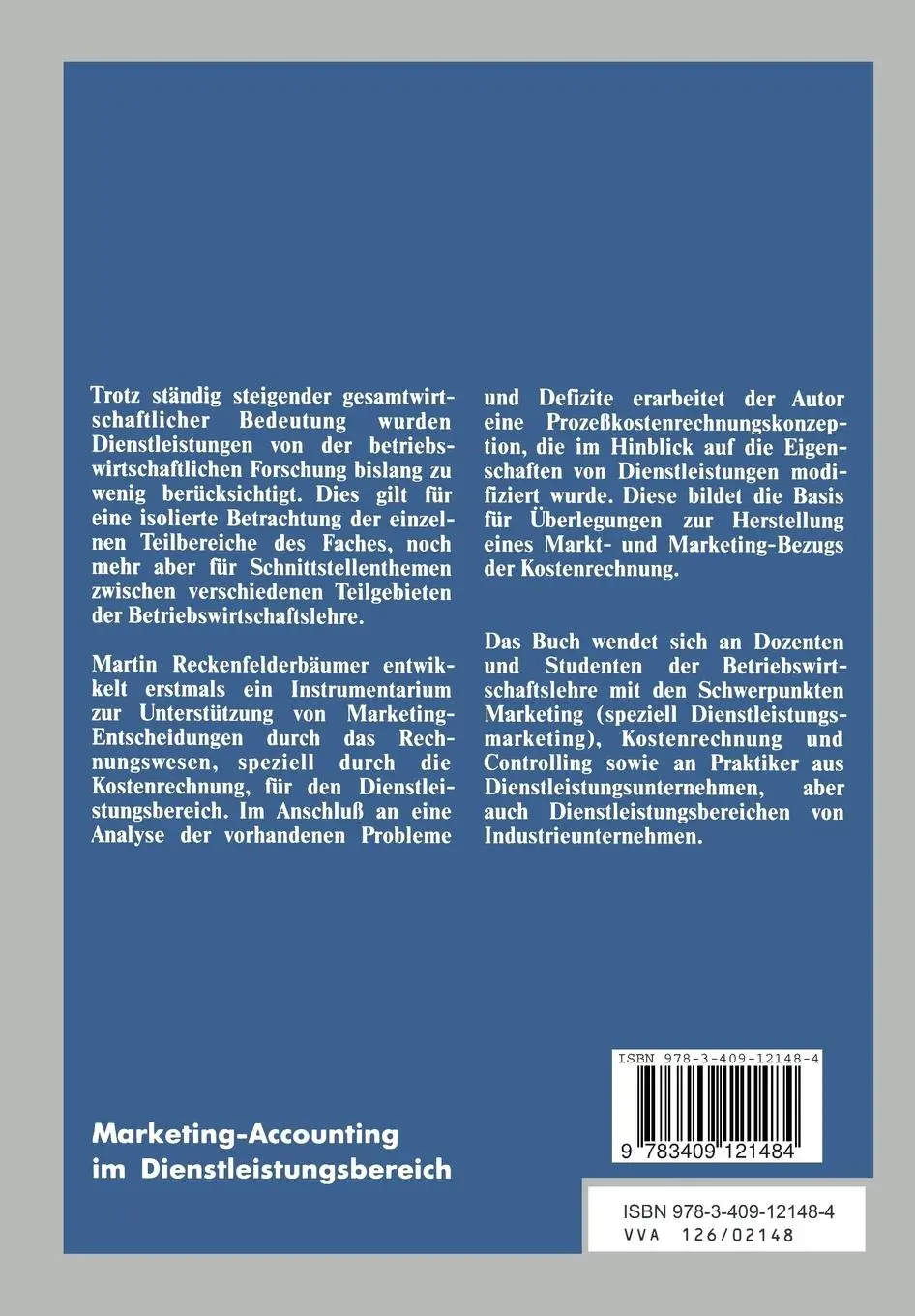 Rückseite: 9783409121484 | Marketing-Accounting im Dienstleistungsbereich | Reckenfelderbäumer