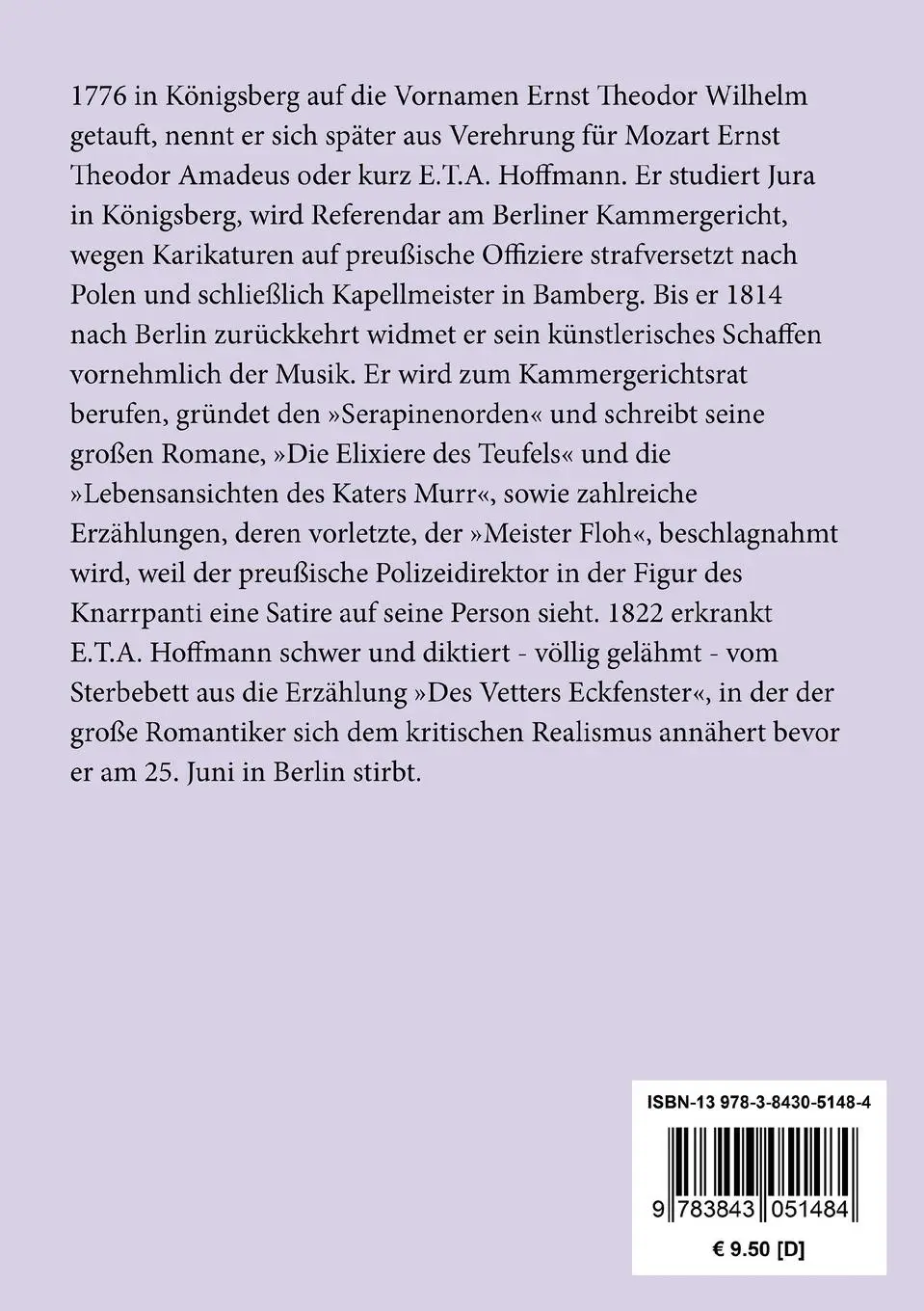 Rückseite: 9783843051484 | Lebensansichten des Katers Murr | E. T. A. Hoffmann | Taschenbuch