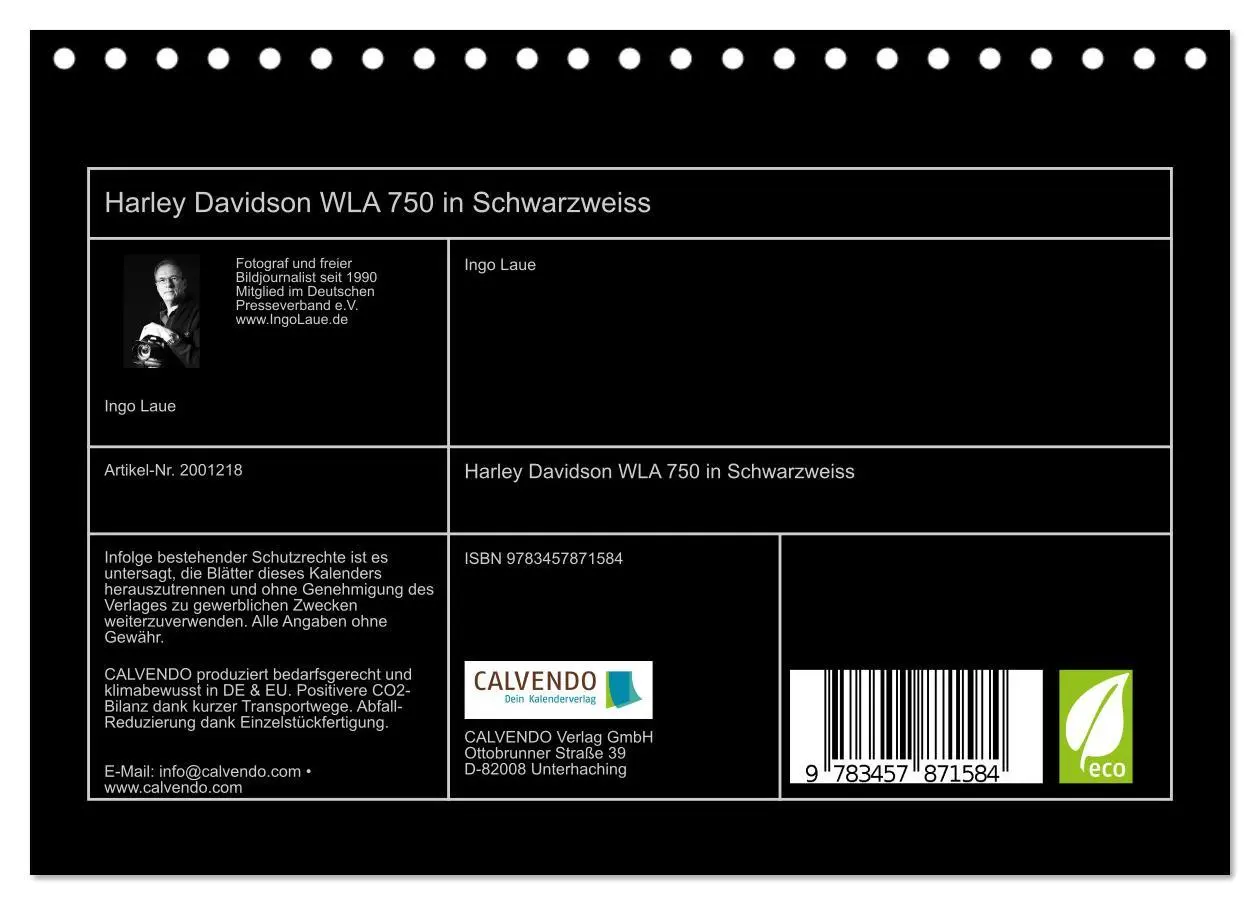 Bild: 9783457871584 | Harley Davidson WLA 750 in Schwarzweiss (Tischkalender 2026 DIN A5...
