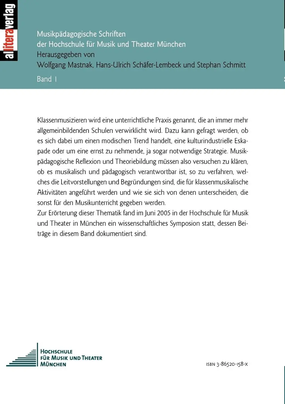 Rückseite: 9783865201584 | Klassenmusizieren als Musikunterricht? | Hans-Ulrich Schäfer-Lembeck