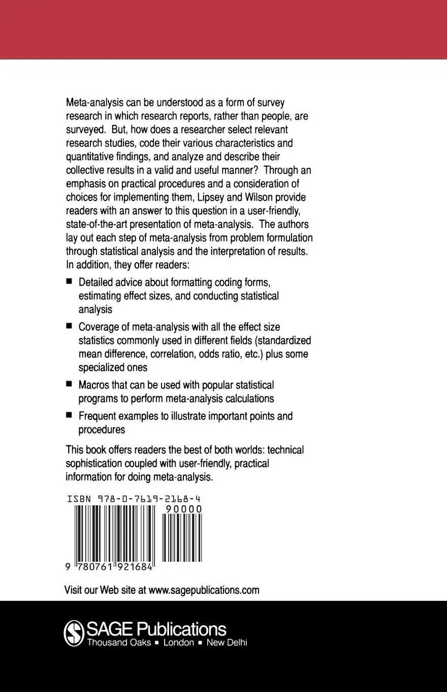 Rückseite: 9780761921684 | Practical Meta-Analysis | Mark W. Lipsey (u. a.) | Taschenbuch | 2000