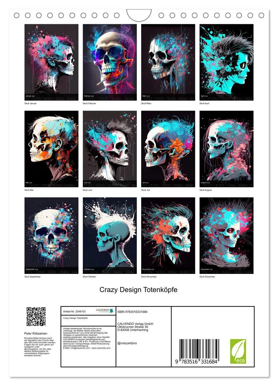 Bild: 9783516331684 | Crazy Design Totenköpfe (Wandkalender 2026 DIN A4 hoch), CALVENDO...