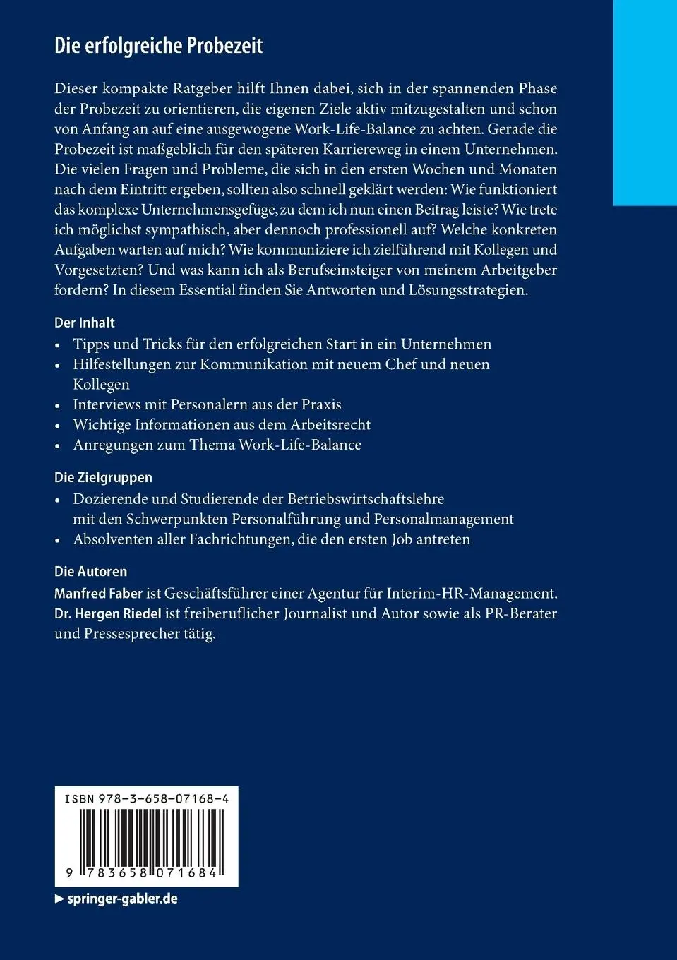 Rückseite: 9783658071684 | Die erfolgreiche Probezeit | Hergen Riedel (u. a.) | Taschenbuch | x