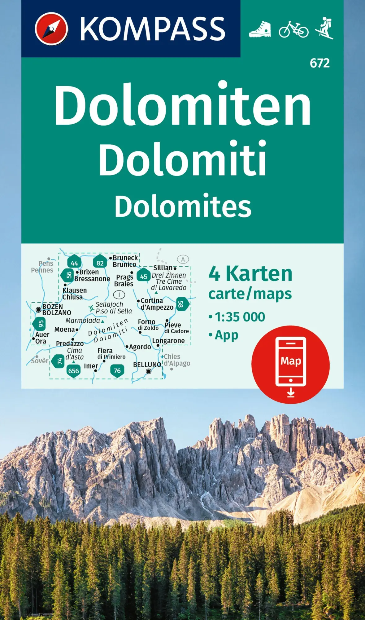 Cover: 9783991541684 | KOMPASS Wanderkarten-Set 672 Dolomiten, Dolomiti, Dolomites (4...