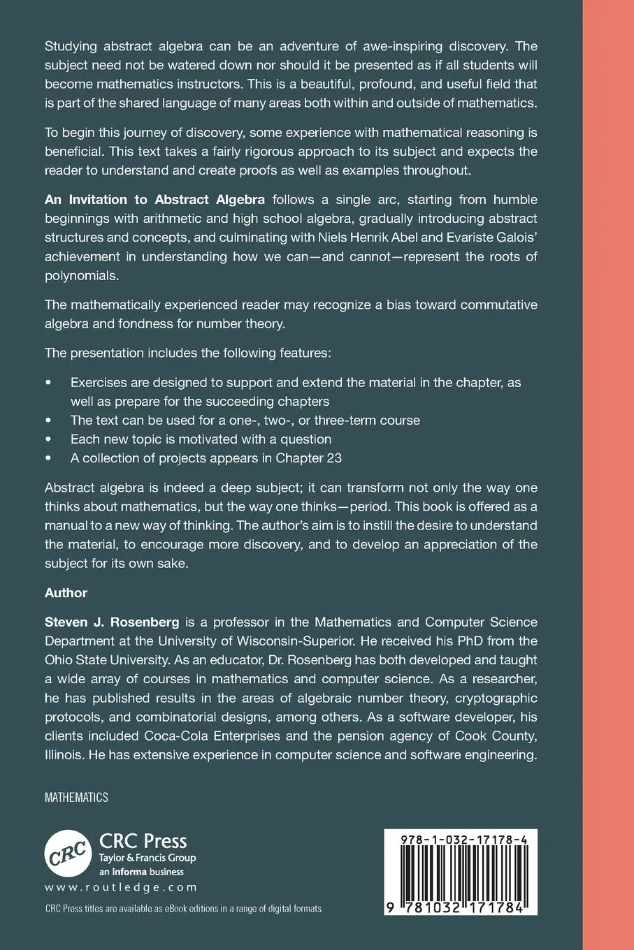 Rückseite: 9781032171784 | An Invitation to Abstract Algebra | Steven J. Rosenberg | Taschenbuch