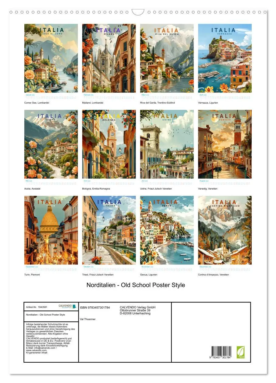 Bild: 9783457301784 | Norditalien - Old School Poster Style (Wandkalender 2026 DIN A2...