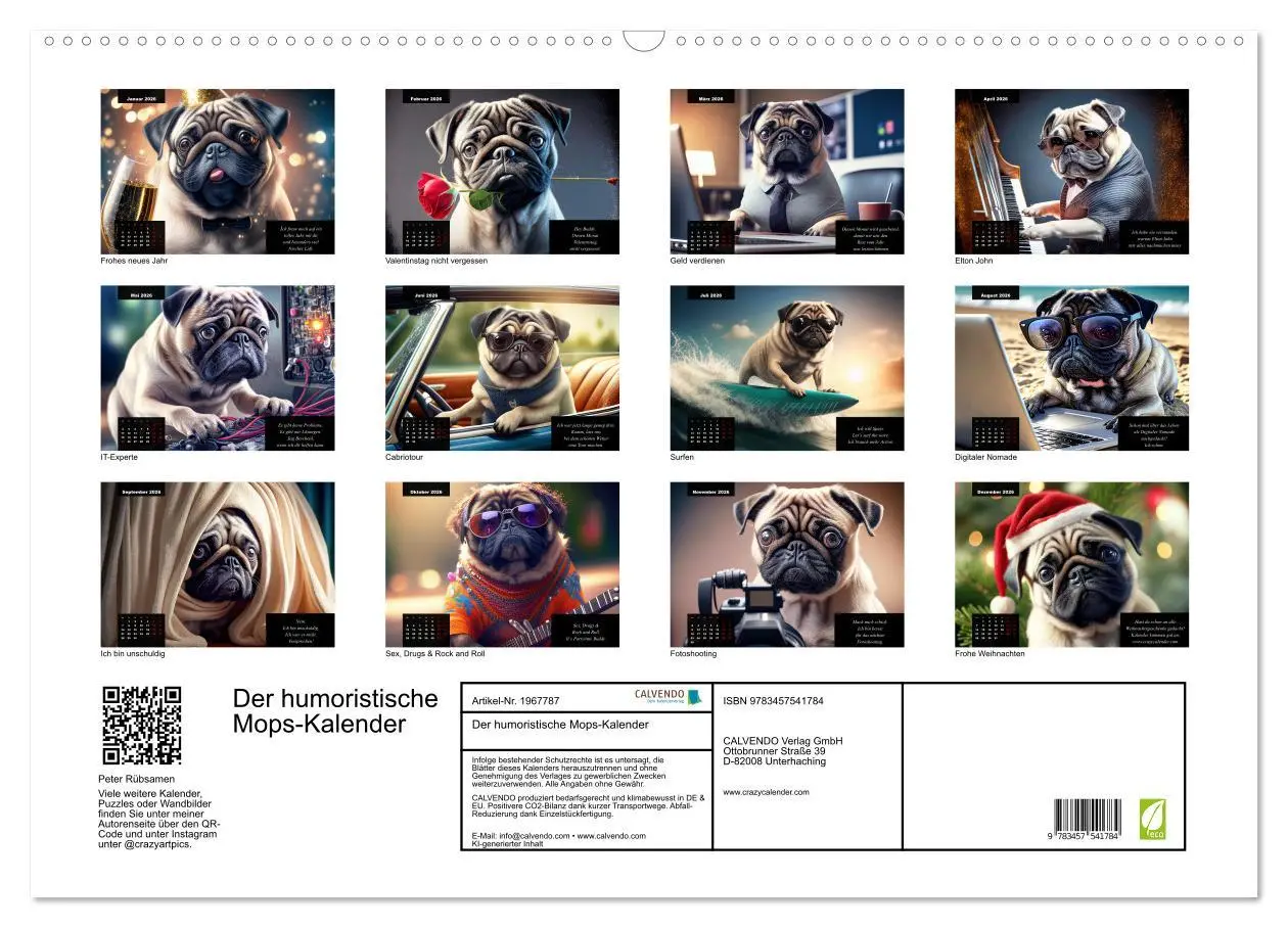 Bild: 9783457541784 | Der humoristische Mops-Kalender (Wandkalender 2026 DIN A2 quer),...